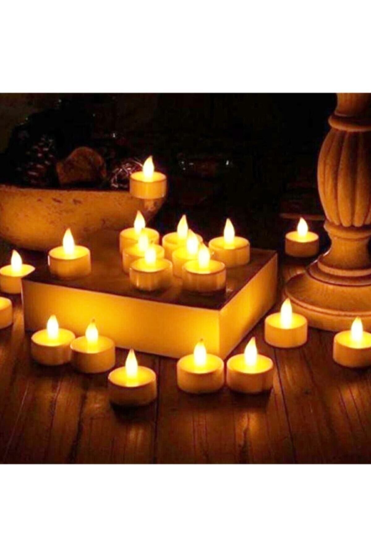 Elioure 24 Adet Sarı Ledli Mum, Pilli, Dumansız, Işıklı, Tealight, Alevsiz, Şık ve Hafif