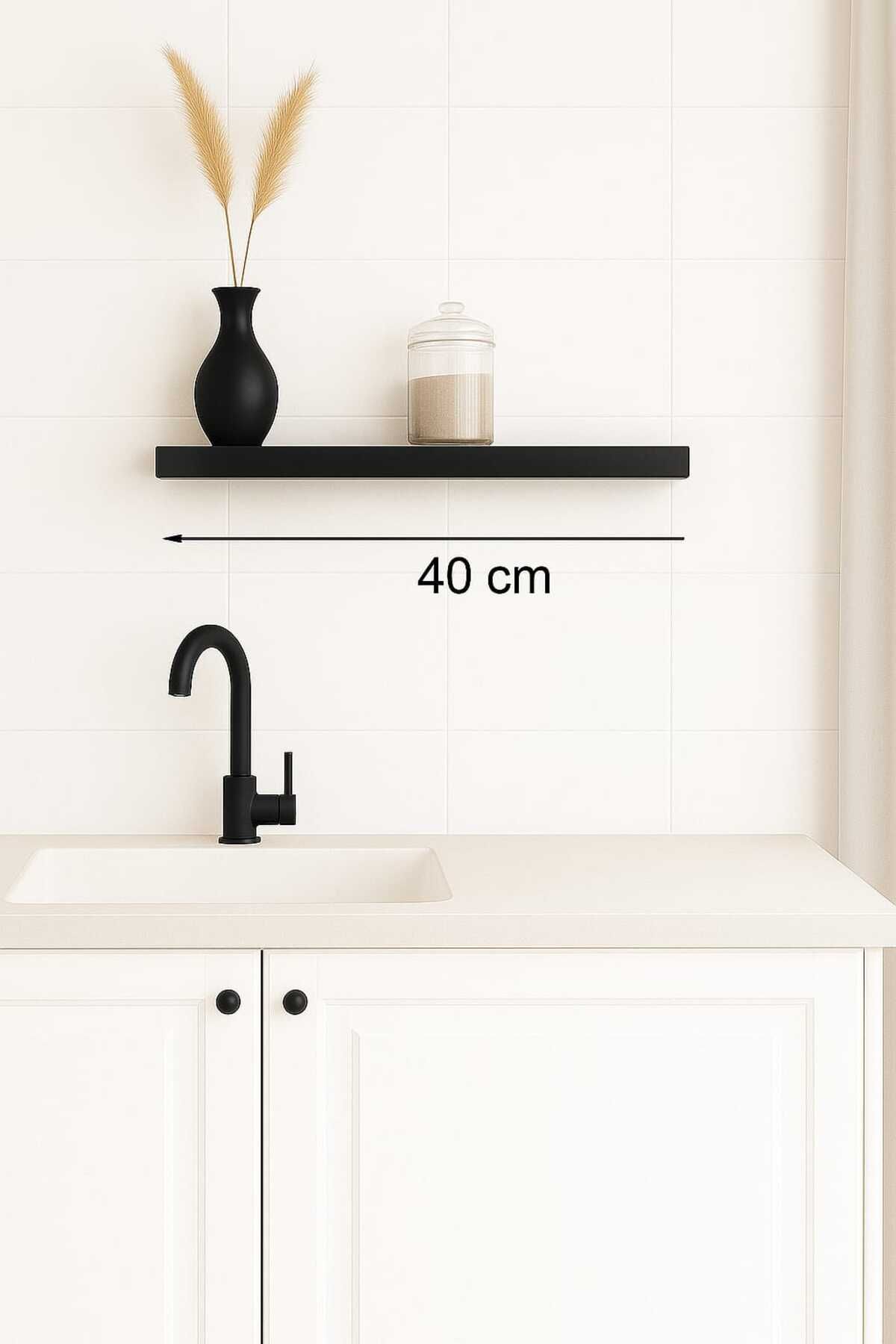yankı-byeg 40 Cm Mat Siyah Mdf Uçan Duvar Rafı Gizli Bağlantı Kitaplık
