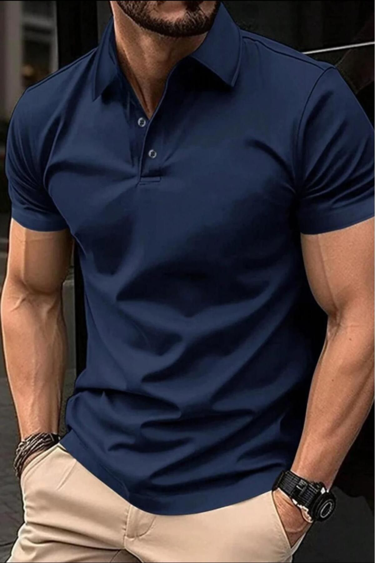 NO 601 Erkek Lacivert Slim Fit Polo Yaka Tshirt