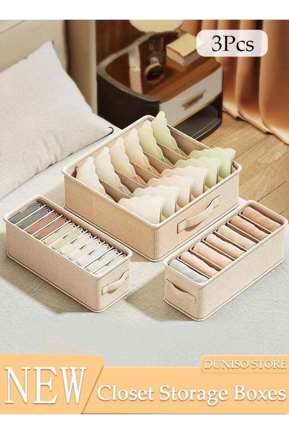 Generic-DUNISO 3pcs Cube Closet Storage Box with Handle and Separator Plate 1