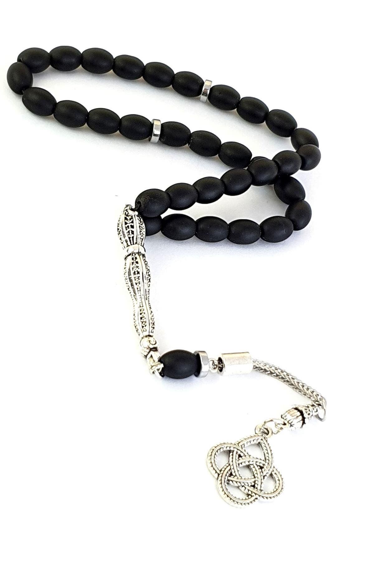 OSESHOP Hematit Taş Detaylı Mat Oniks Taşlı Çelik İmameli Tasarım Tesbih