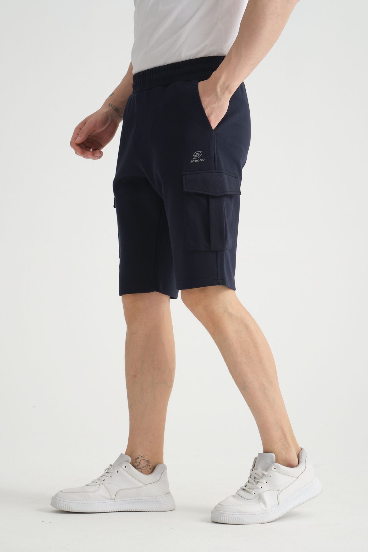 Shooter Sportswear Erkek Şort Lacivert Kargo Cep Baskı Detaylı Regular Kalıp
