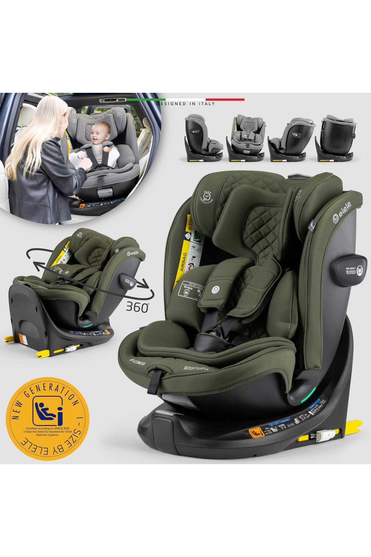 Elele RitornoFix 360° Dönen I-Size Oto Koltuğu İsoFix 40-150 CM 0-36 KG Yeşil