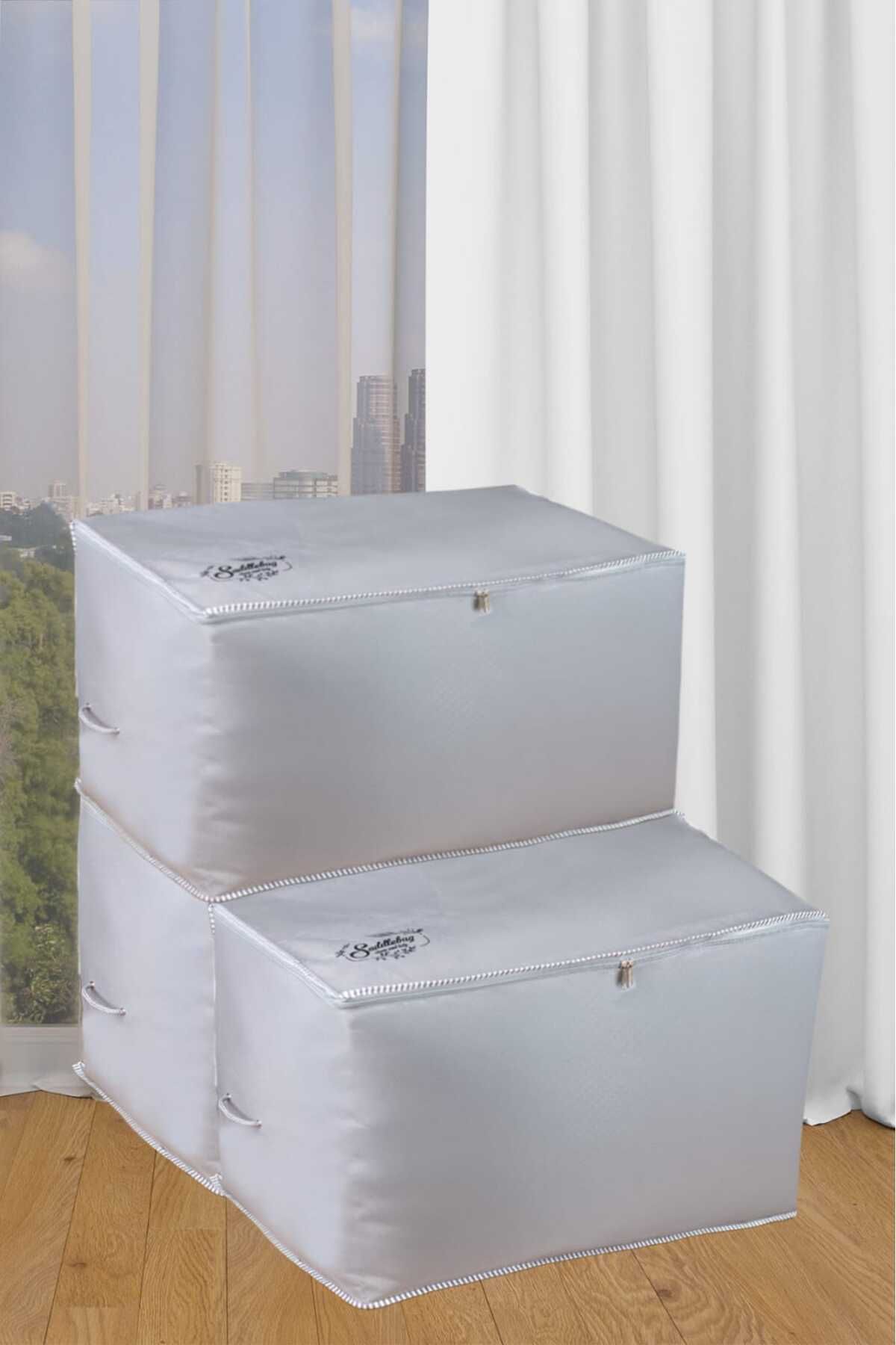 teknotrust 3'lü Set Sandık Tipi Yastık Yorgan Saklama Kutusu 75x45x45, gri