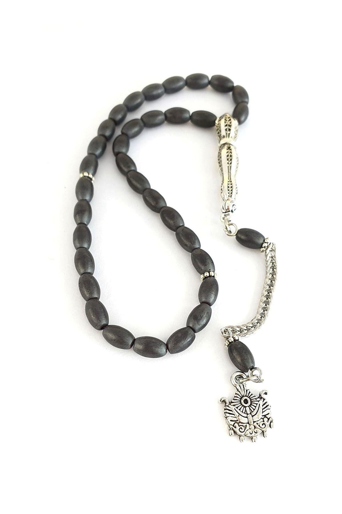 OSESHOP Antrasit Hematit Taşlı Çelik İmameli Tesbih