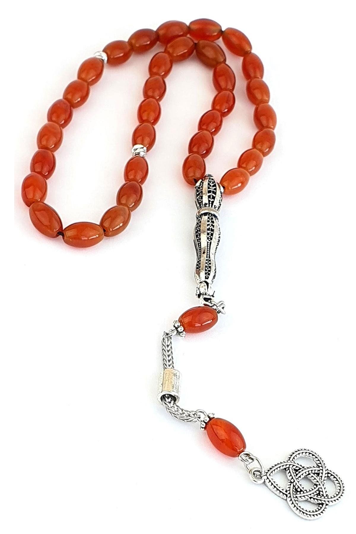 OSESHOP Arpa Kesim Doğal Akik Taşlı Çelik İmameli Tasarım Tesbih