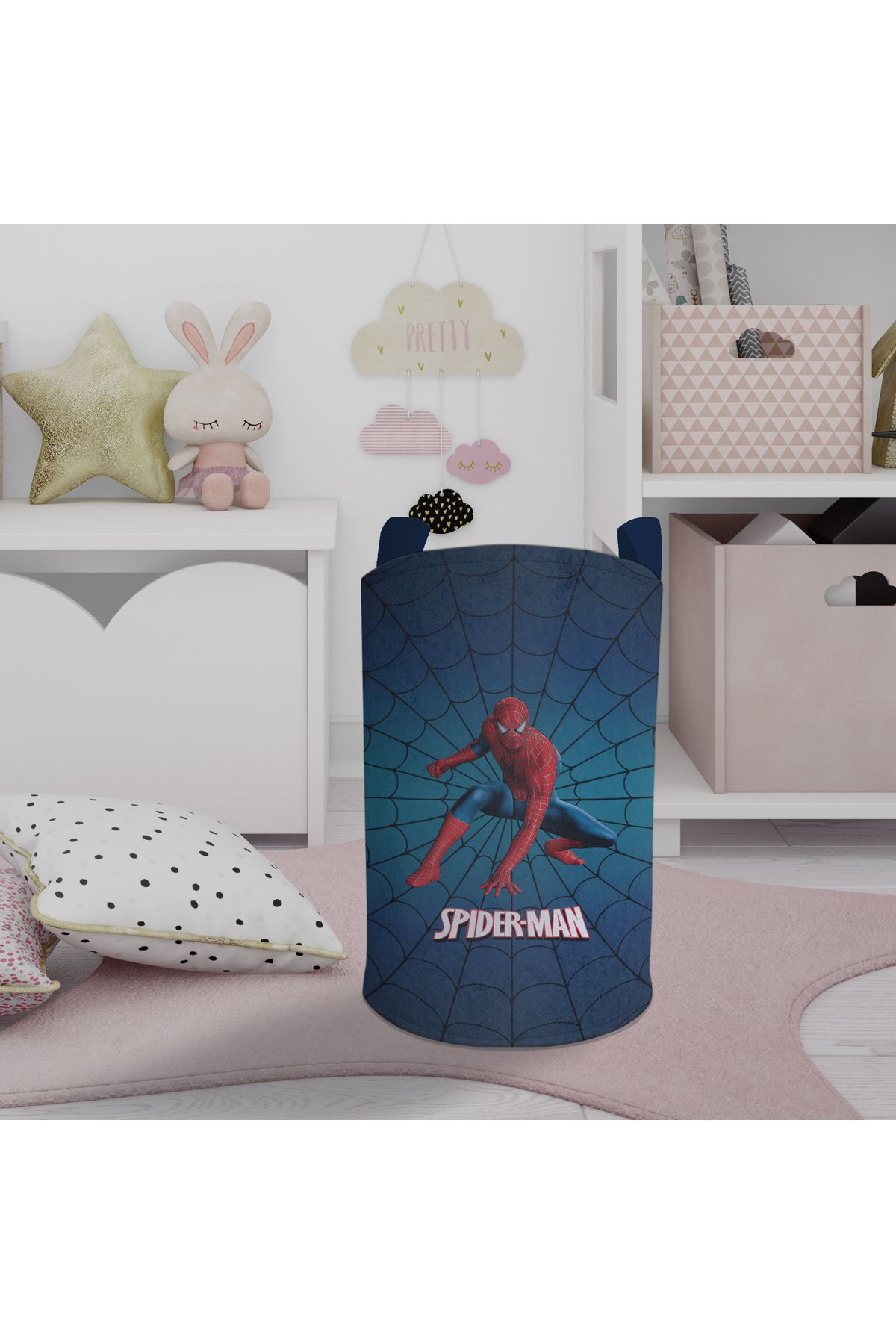 teknotrust Renkli ve sevimli Spider-Man desenli çocuk odası oyuncak sepeti