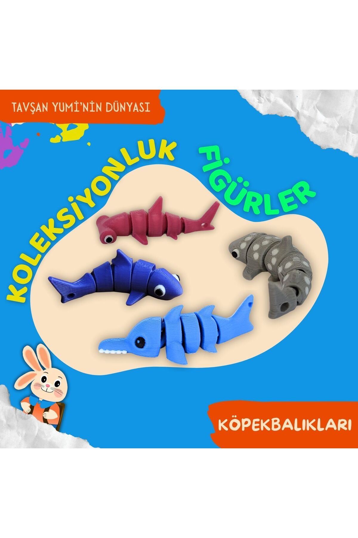 Tavşan Yumi Köpekbalıkları Koleksiyonu - 4 Parça Hareketli Oyuncaklar