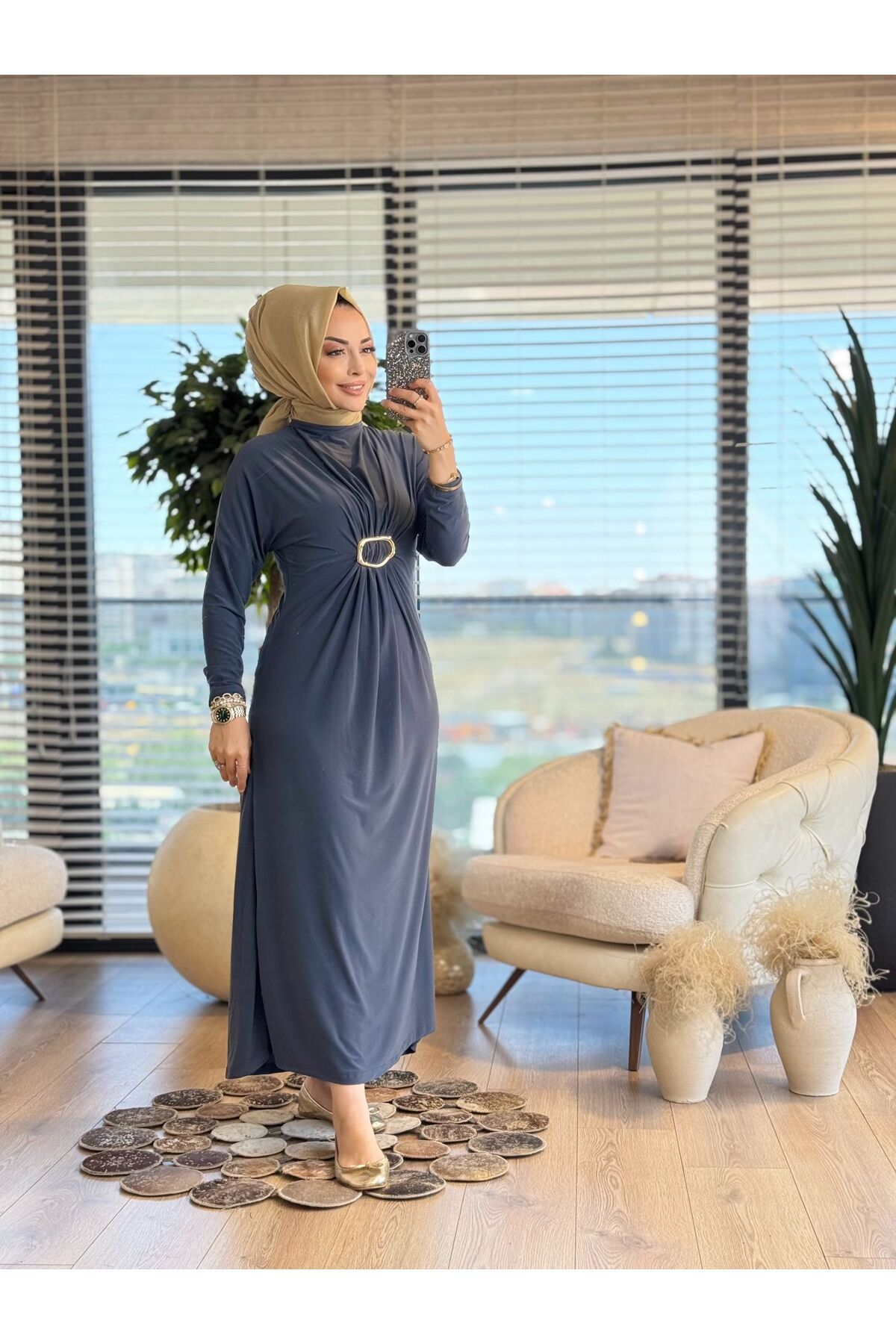 ALANURMODA Toka ve Büzgü Detaylı Elbise