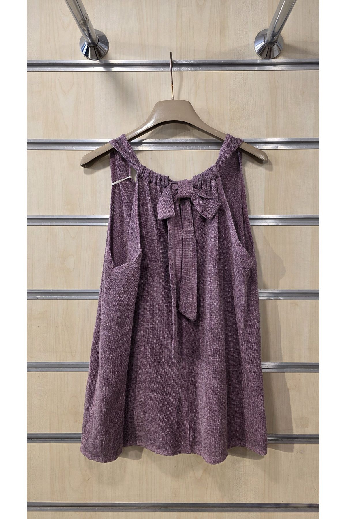 Park Moda Sırt Bağlamalı Sıfır Kol Keten Bluz
