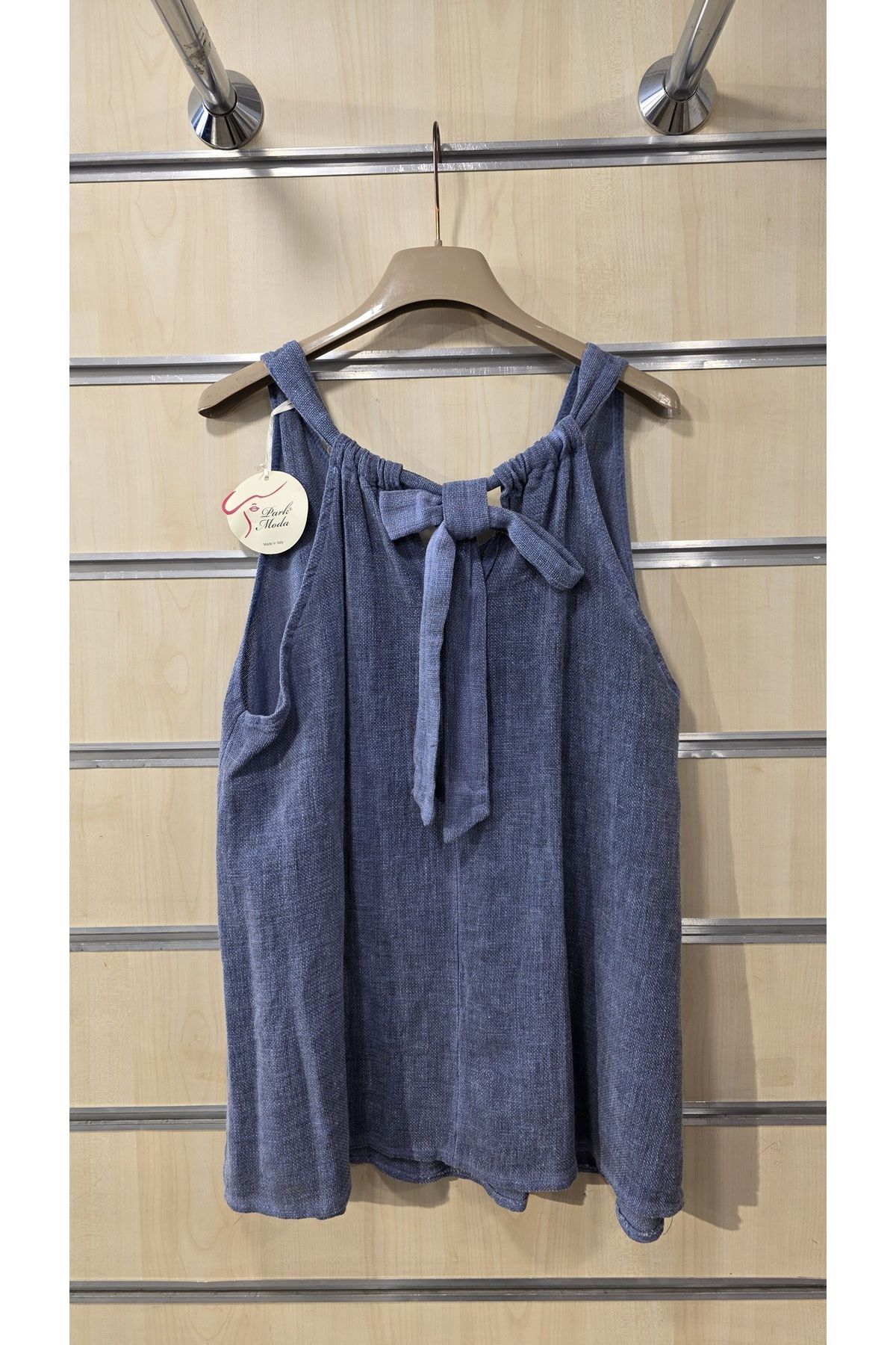 Park Moda Sırt Bağlamalı Sıfır Kol Keten Bluz