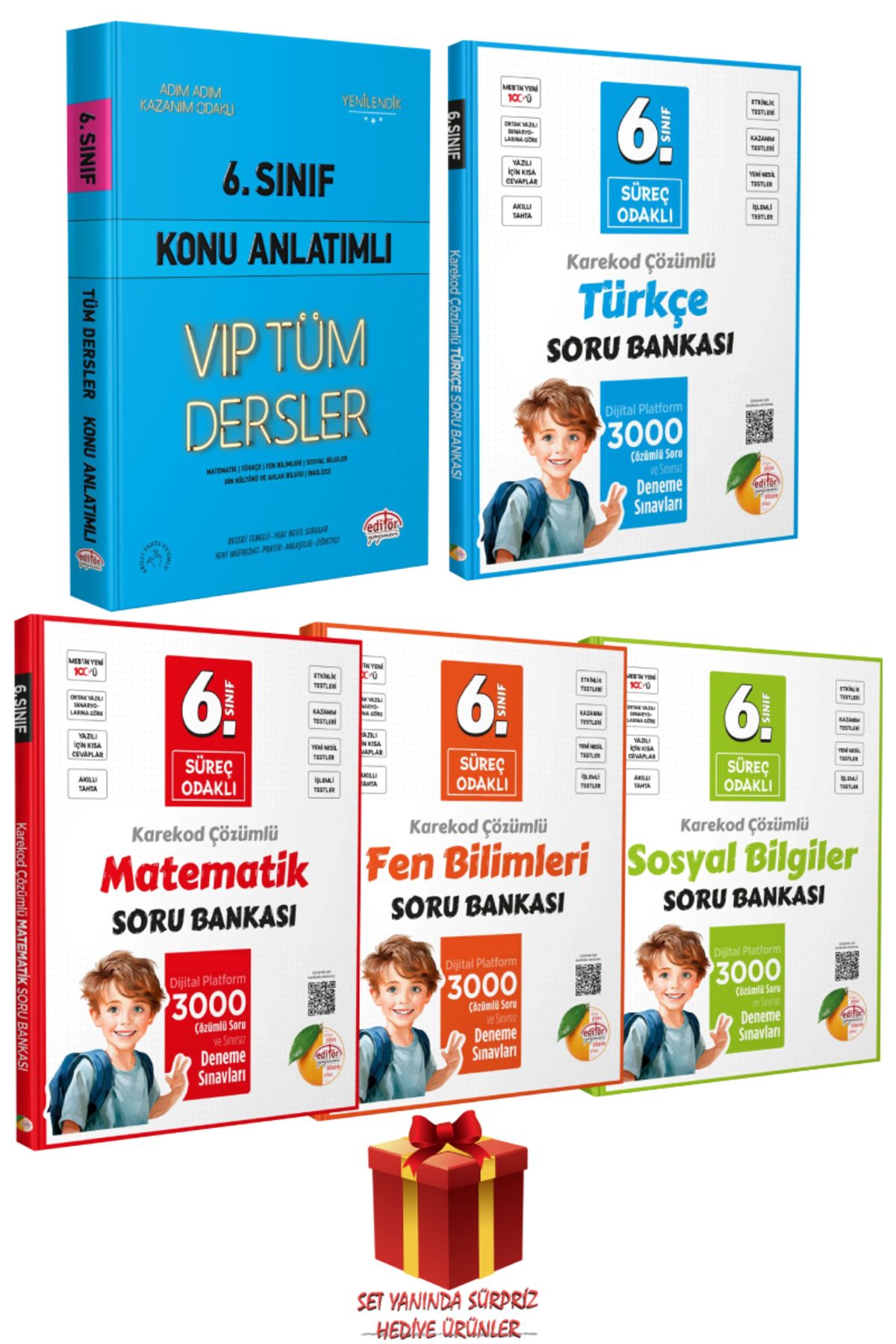 Editör Yayınevi 6. Sınıf VIP Konu Anlatımı+ Türkçe+ Matematik+ Sosyal Bilgiler+ Fen Bilimleri Soru Bankası+ Hediye