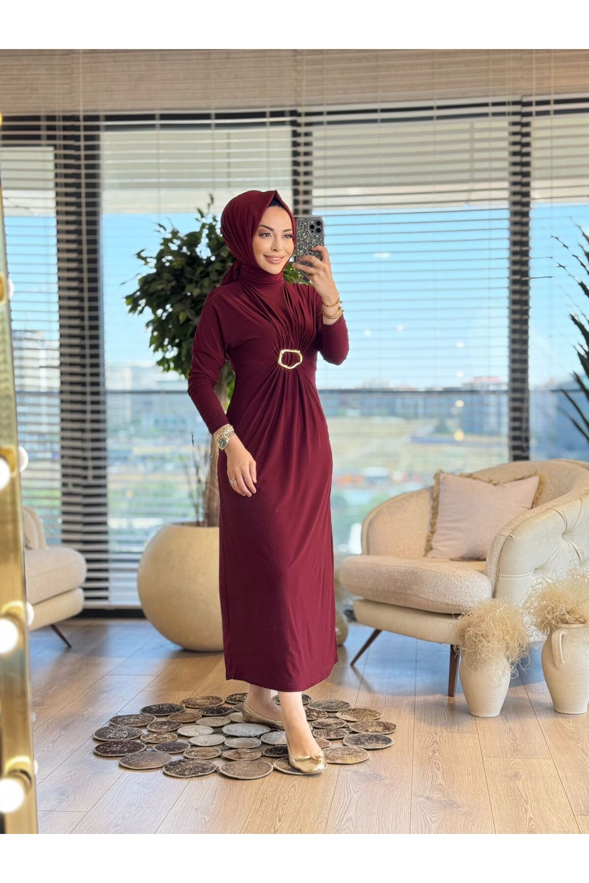 ALANURMODA Toka ve Büzgü Detaylı Elbise