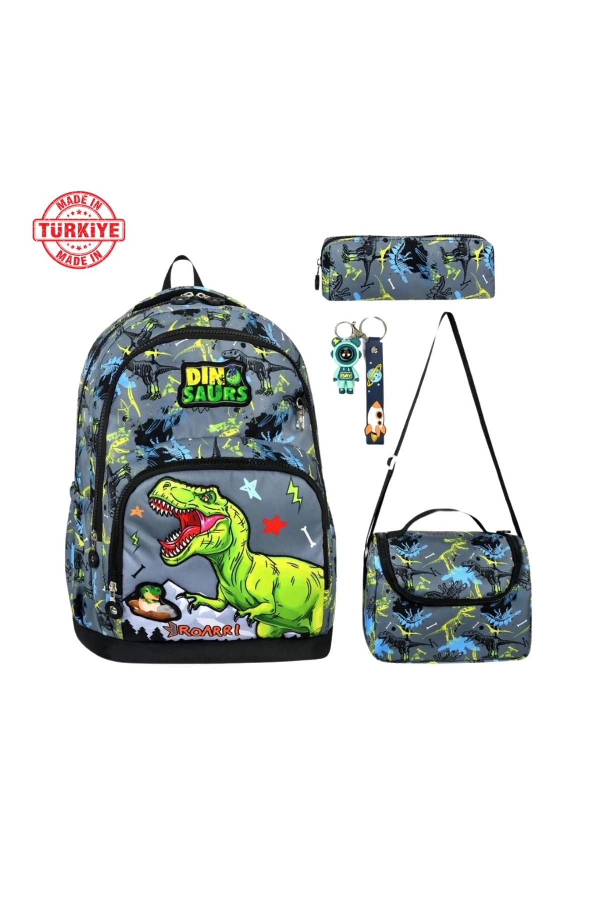 great bags Erkek Çocuk Ortopedik Su Geçirmez İlkokul Sırt Çantası Termal Beslenme+Kalemlik+Anahtarlık