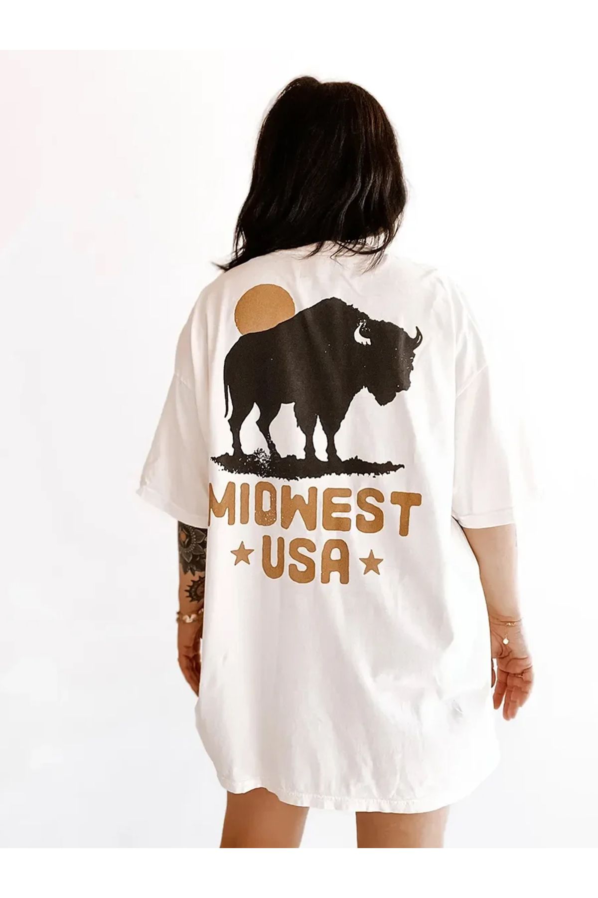 Plaza Butik Midwest USA Baskılı Oversize T-shirt