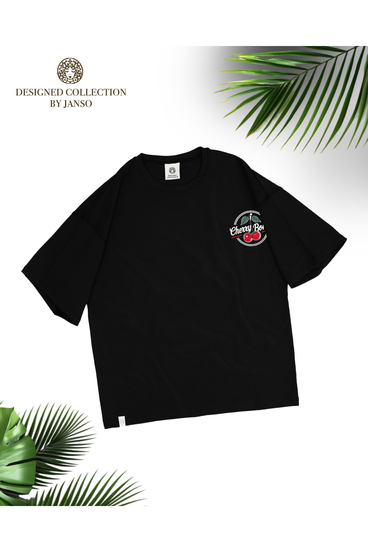 JANSO GROUP -Kadın PAMUKLU BASKLI Cherry Bor TSHIRT OVERSİZE BÜYÜK BEDEN