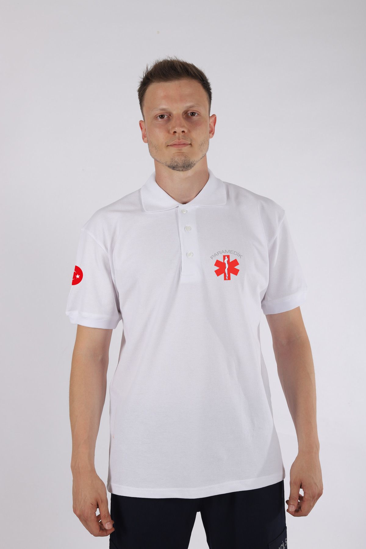 Pratik Medikal Beyaz Paramedik Polo Yaka Tişört Unisex