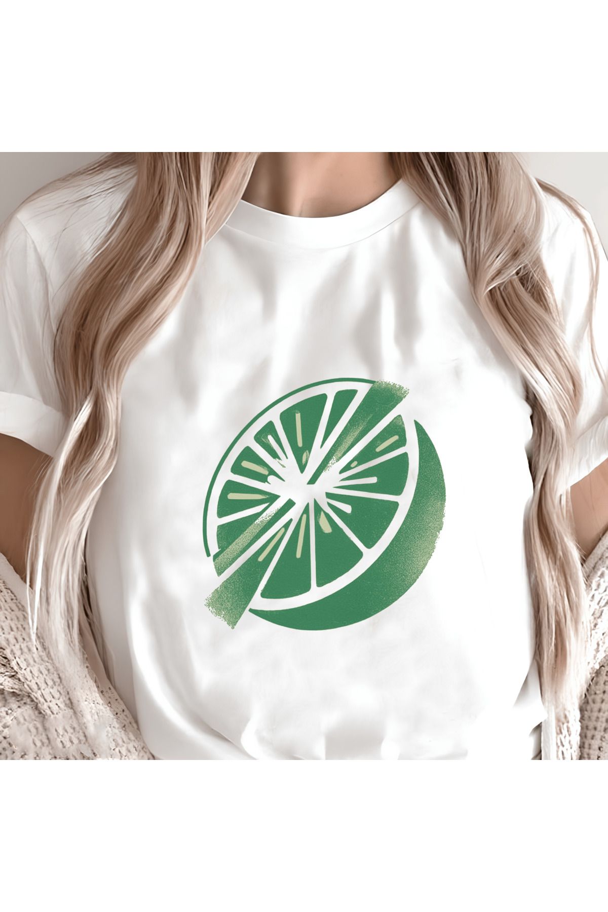 MAGORS LİMON BASKILI BİSİKLET YAKA PAMUKLU KISA KOLLU KADIN VE ÇOCUK TSHIRT