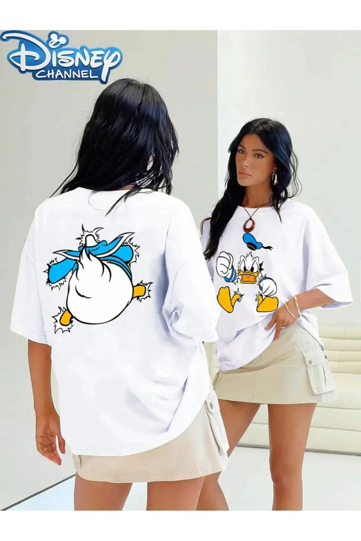 New Shine Kadın Çift Taraflı Donald Duck Grafik Baskılı T-shirt