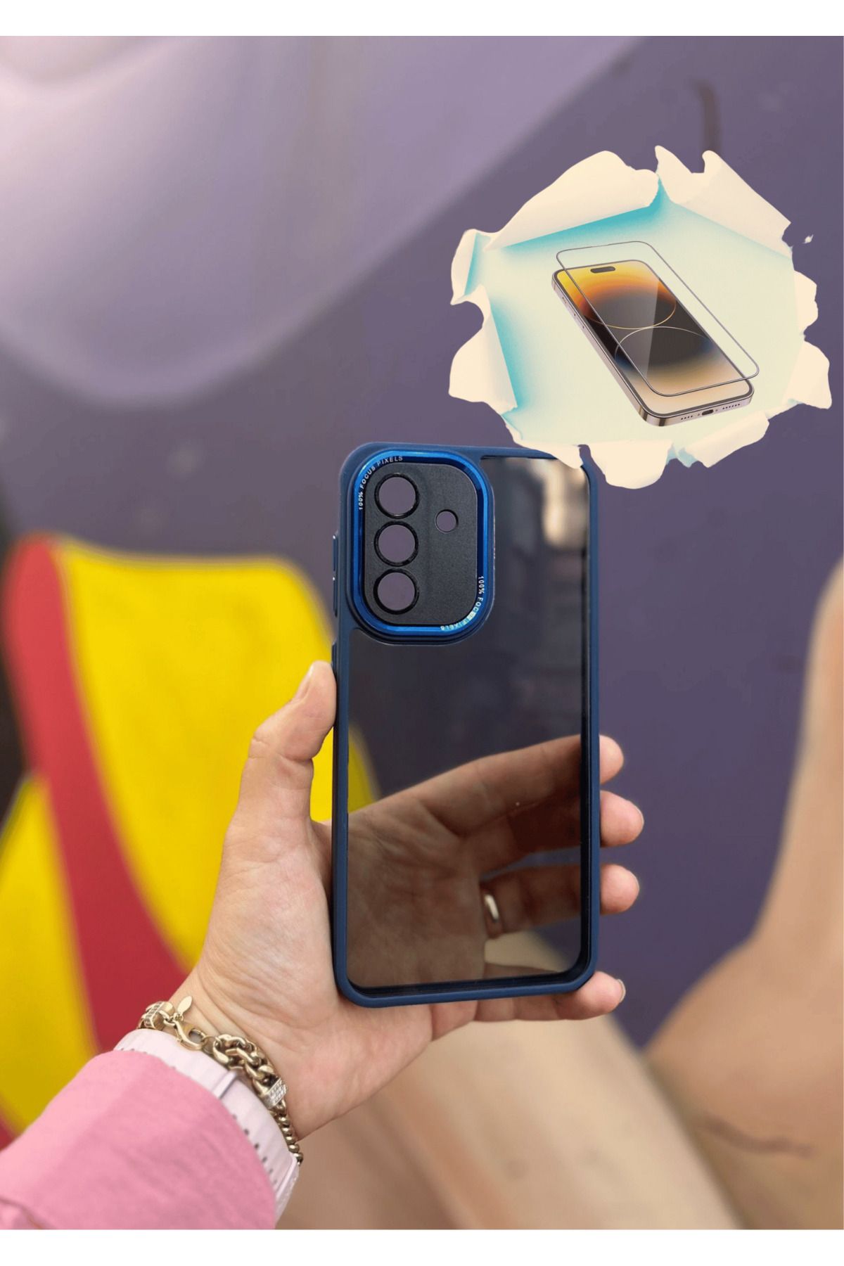 CNL Samsung Galaxy A36 5G Uyumlu Kaliteli Sararmaz Mavi-Şeffaf Kılıf - Kırılmaz Cam Hediyeli
