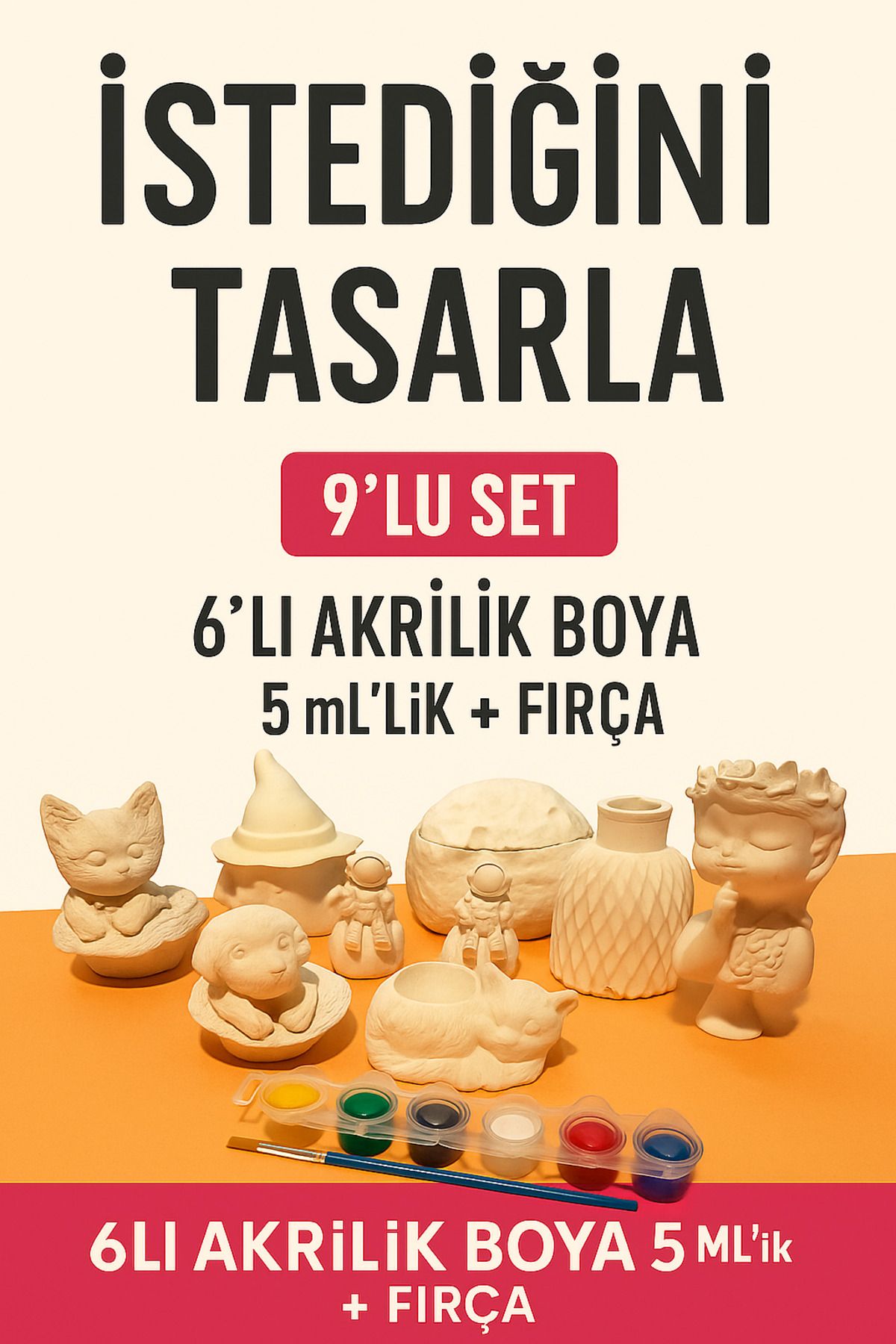 WeSank Objehouse 9’lu Boyanabilir Alçı Seti – Boya + Fırça | Kendin Yap & Sanat Etkinliği