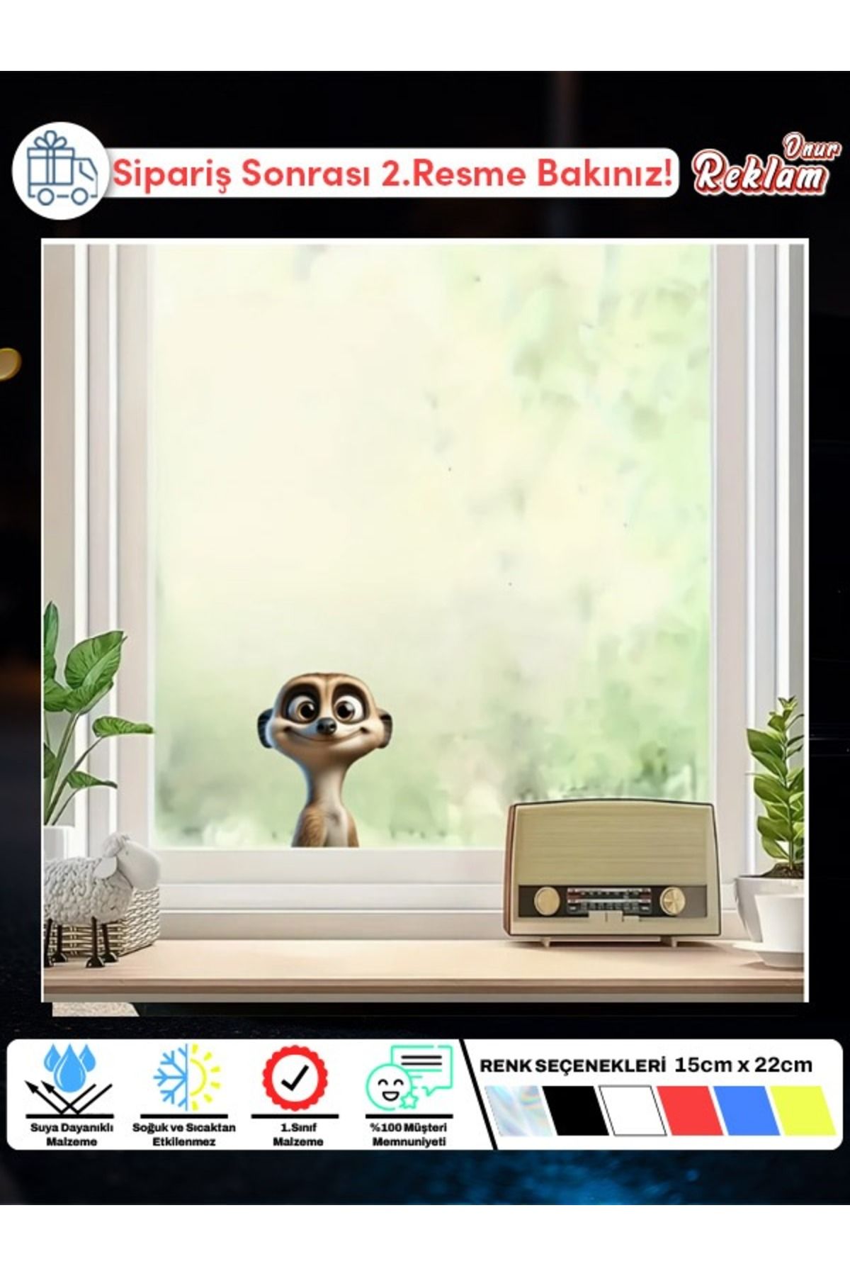 Onur Reklam Surikat (Meerkat) Figürlü Araba Cam Stickerı – 15x22 cm | Komik & Suya Dayanıklı