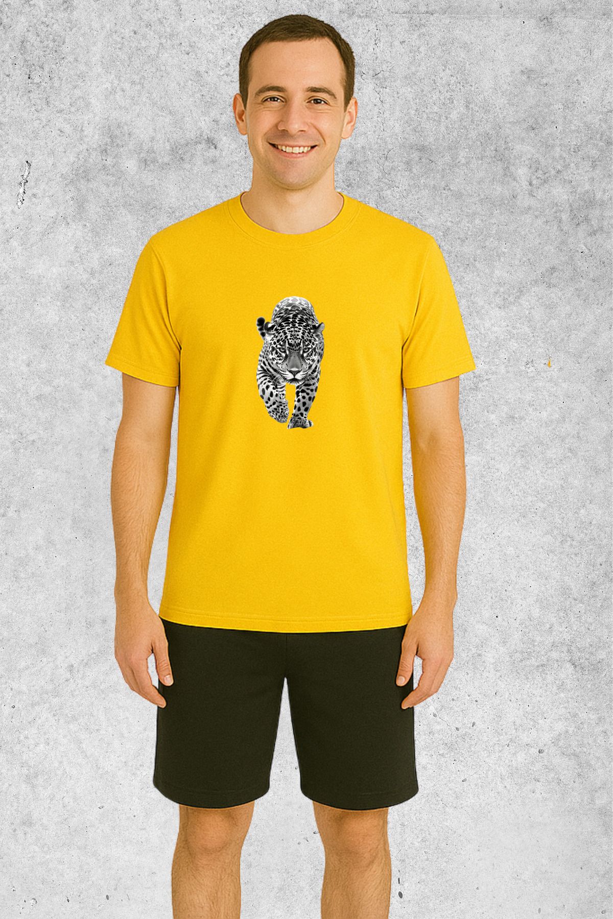 MOLICO Basic unisex sıfır yaka kısa kollu LEOPAR BASKILI TSHİRT