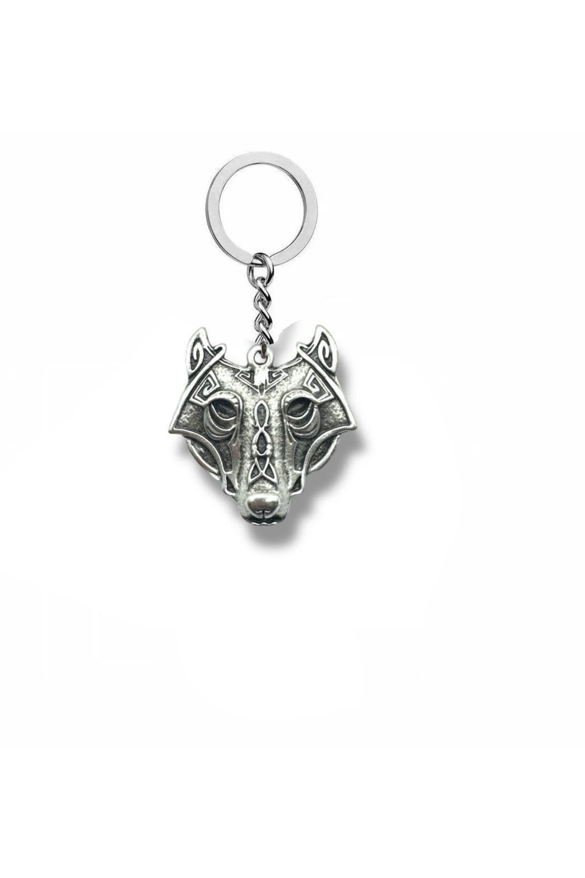 Herşey Nota Fenrir’s Fury – Gri Viking Kurt Başı Figürlü Unisex Metal Anahtarlık
