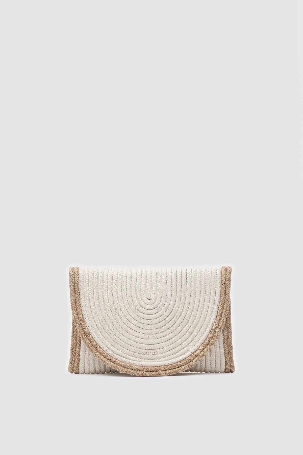 Shule Bags Toffe Handmade Clutch Hasır Çanta Krem