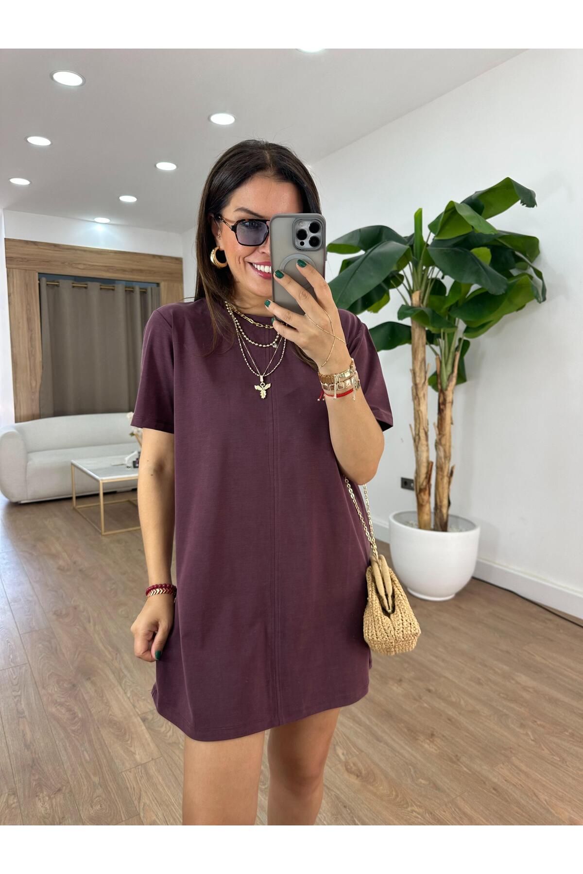2she Basic Modal Mini Elbise - Bordo