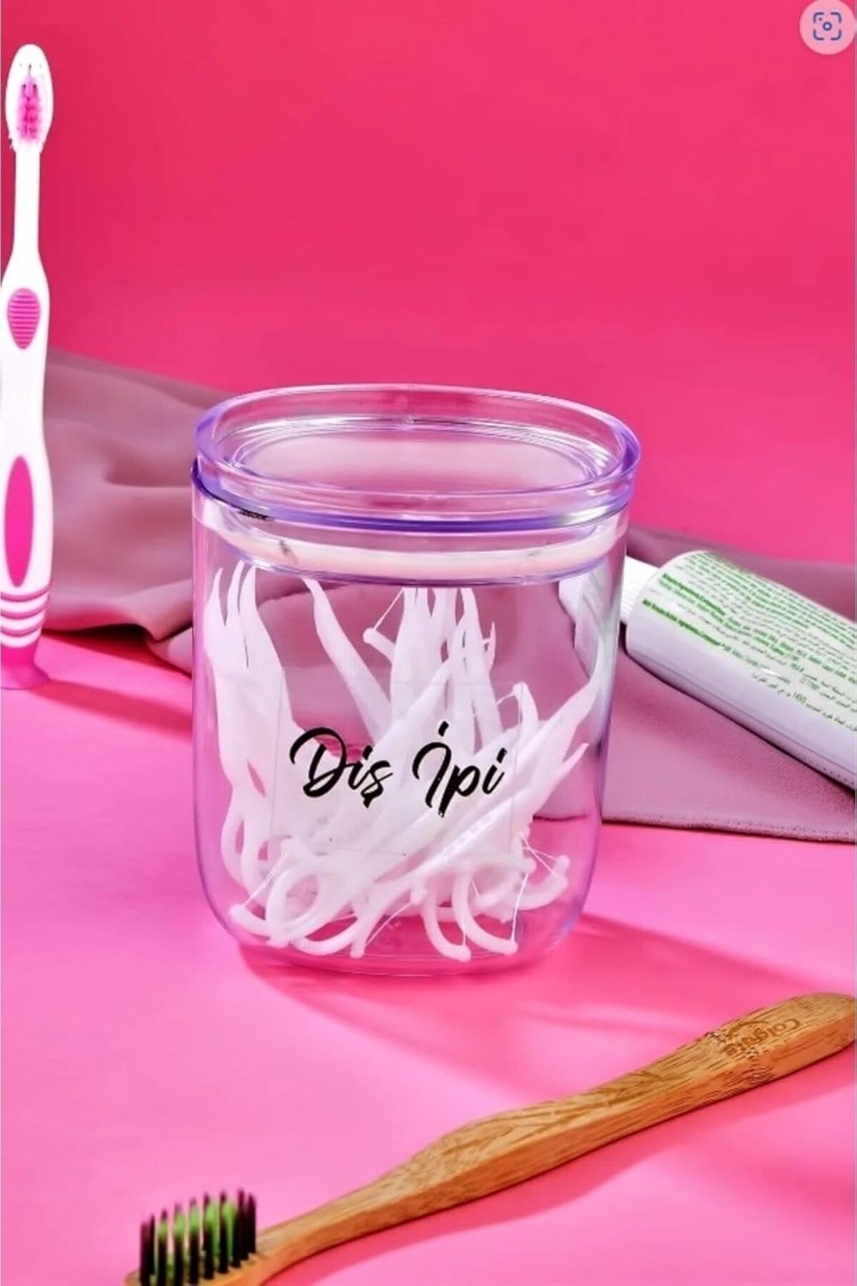 teknotrust Akrilik Diş İpi Saklama Kutusu, 400 ml, şeffaf, dekoratif, şık ve pratik kullanım