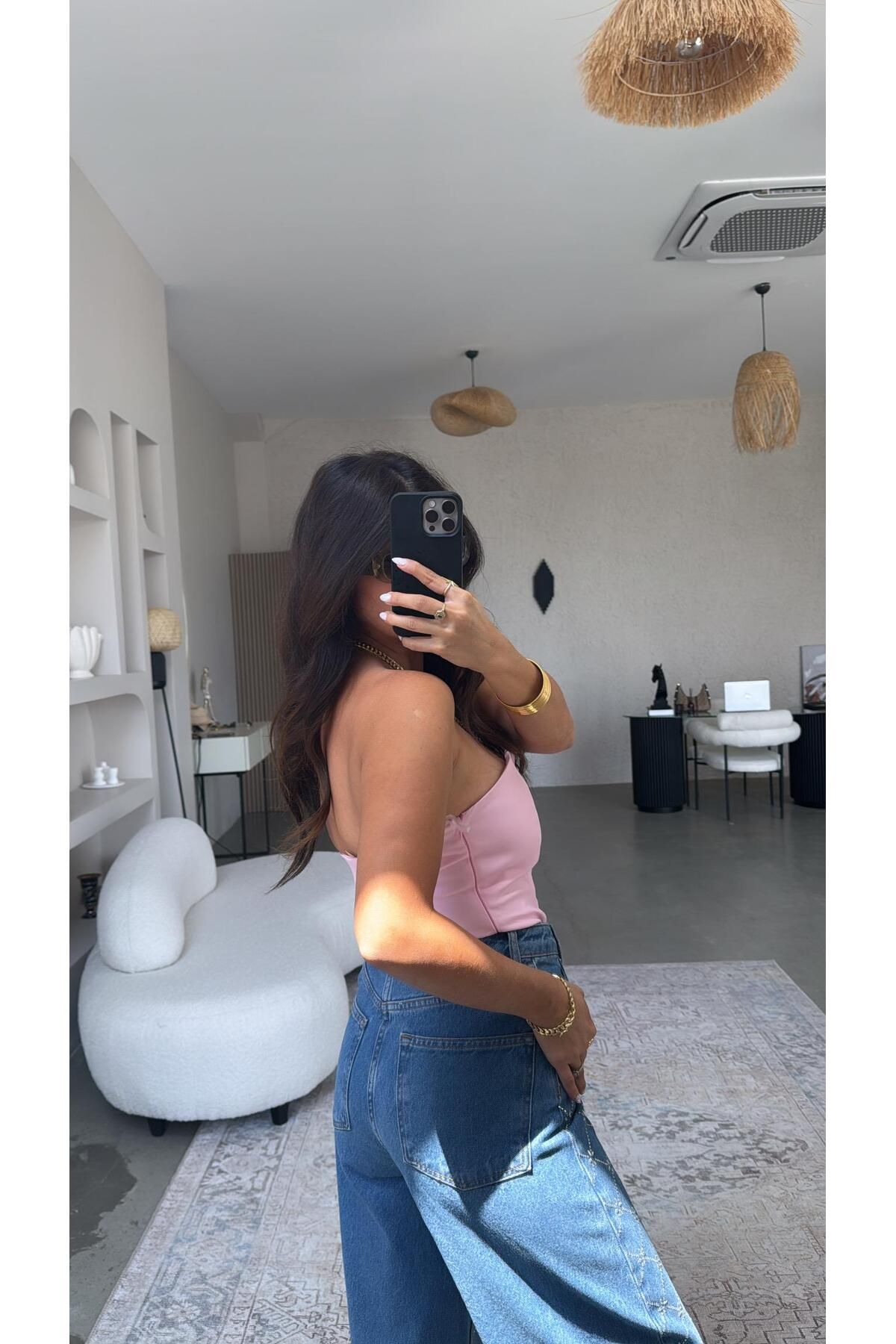 Buket Teke Orijinal Bol Paça Taşlı Jean