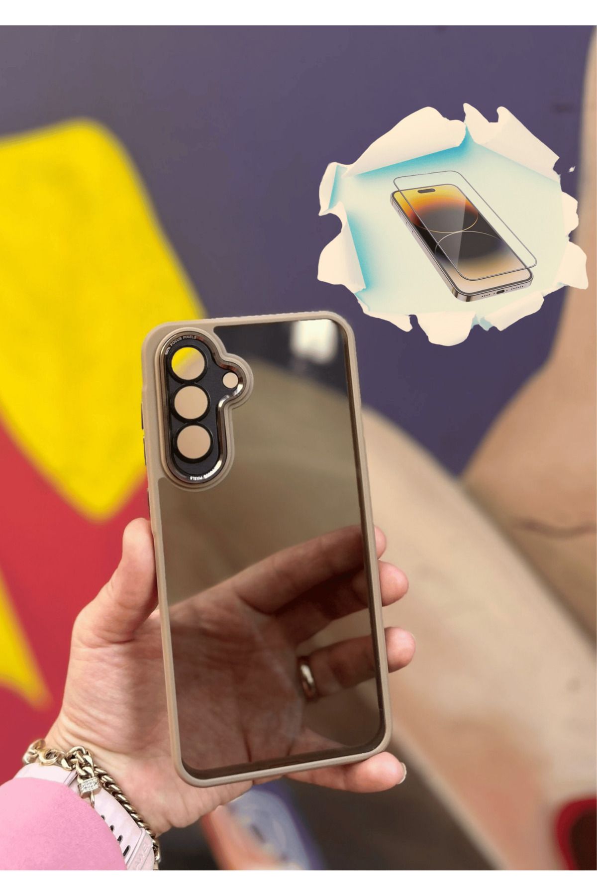 CNL Samsung Galaxy A36 5G Uyumlu Kaliteli Sararmaz Bej-Şeffaf Kılıf - Kırılmaz Cam Hediyeli