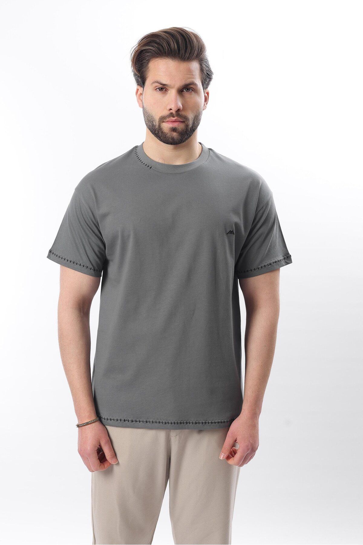 Madmext Füme Nakış Detaylı Erkek T-shirt E7112