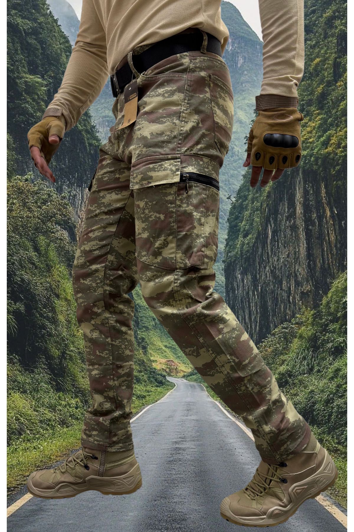 Polviton Erkek Kargo Pantolon Tactical Combat Yandan Cepli