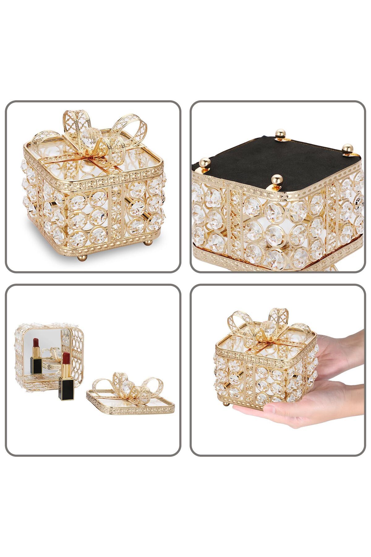 Pario Home Taşlı Kare Kutu Gold Ev Aksesuarı