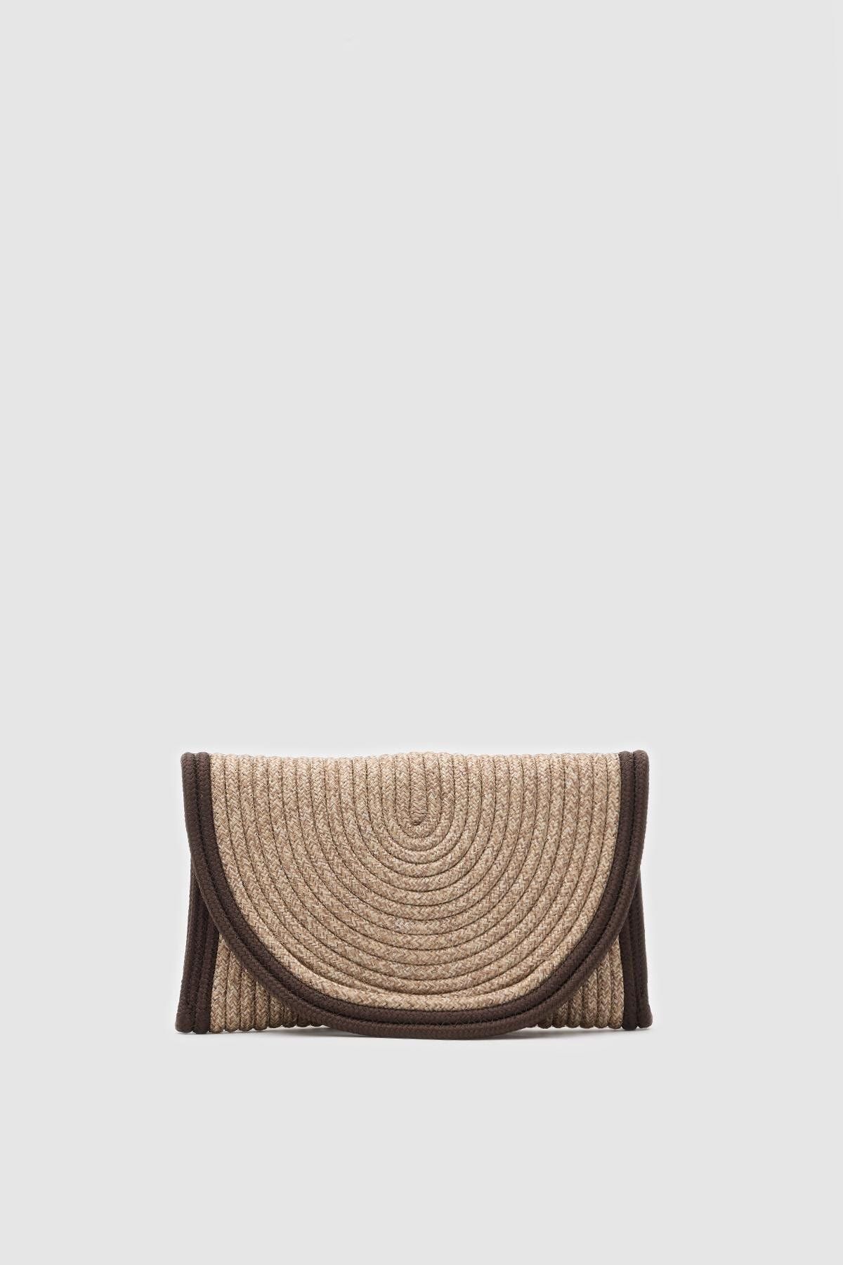 Shule Bags Toffe Handmade Clutch Hasır Çanta Vizon