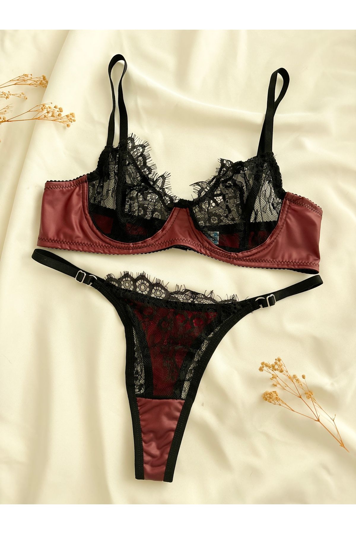lunesa Deri Detaylı Dantelli Bralet Takım (Sütyen&Tanga)
