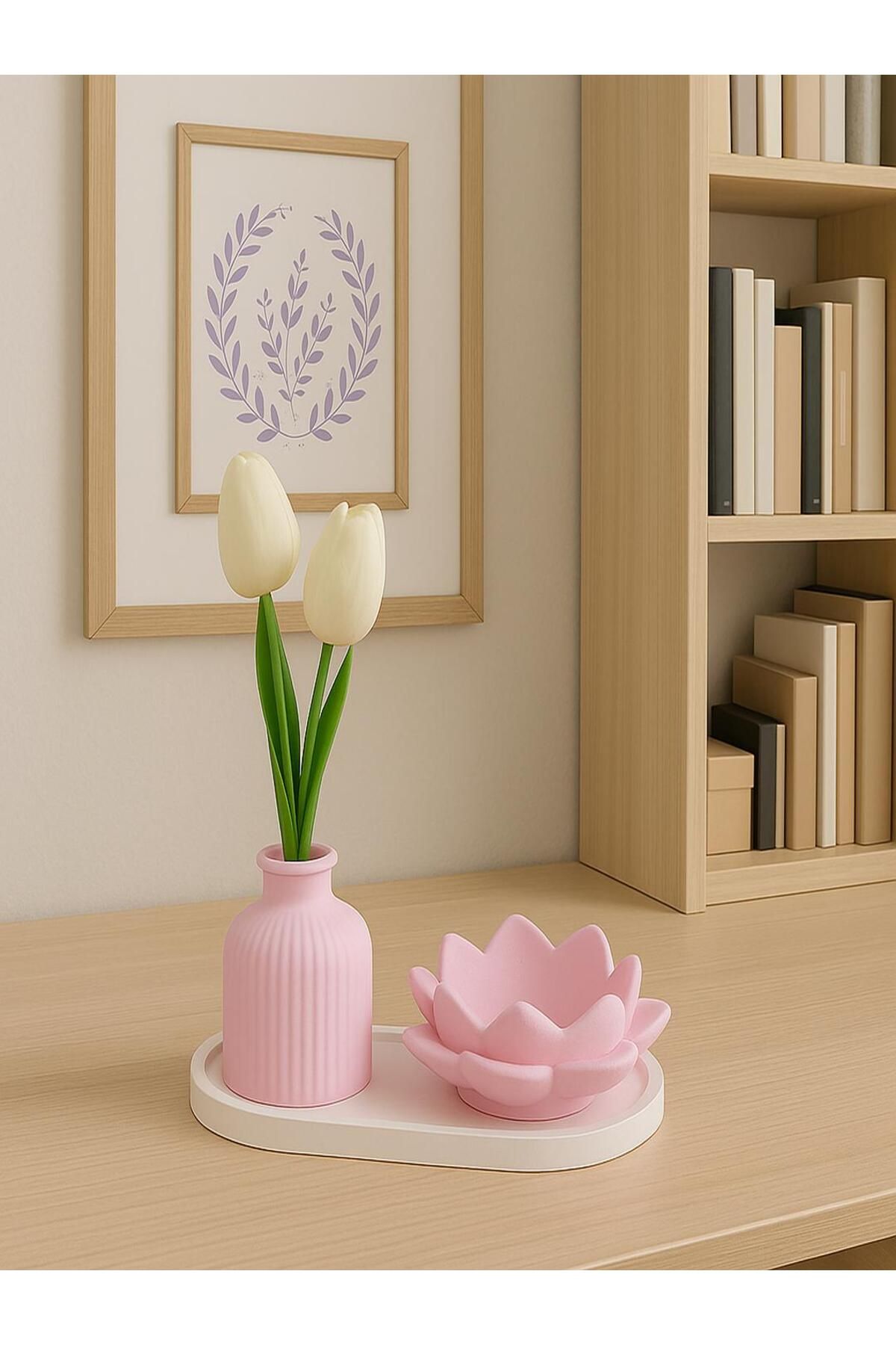 candlerock Dekoratif 3'lü Set - Tabak, Vazo ve Lotus Mumluk