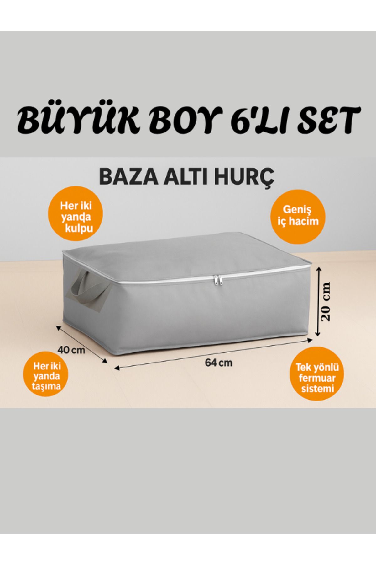 Blissra Baza Altı Hurç Seti 64x40x22 – 6’lı Organizer Hurç, Gri – Yorgan Nevresim Saklama-Stroge Bag