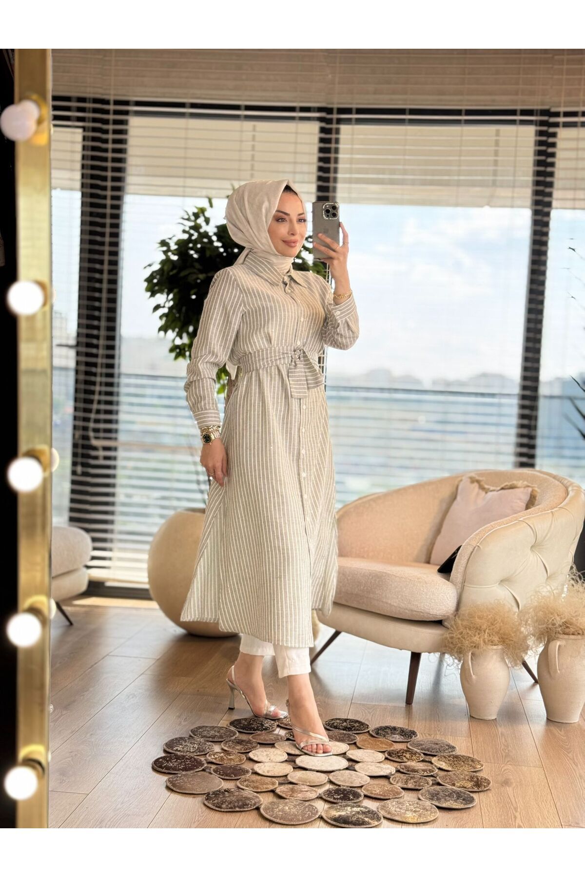 ALANURMODA Kuşaklı Çizgili Gömlek
