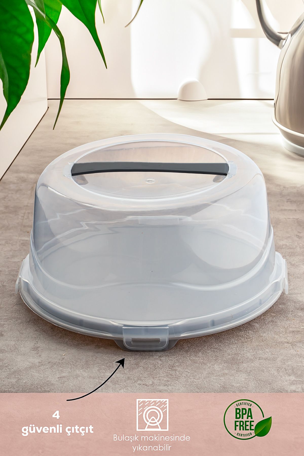 Porsima-1091 Round Cake Pastry Pie Storage Container - Transporting Pan with Locking Lid 25 cm 3