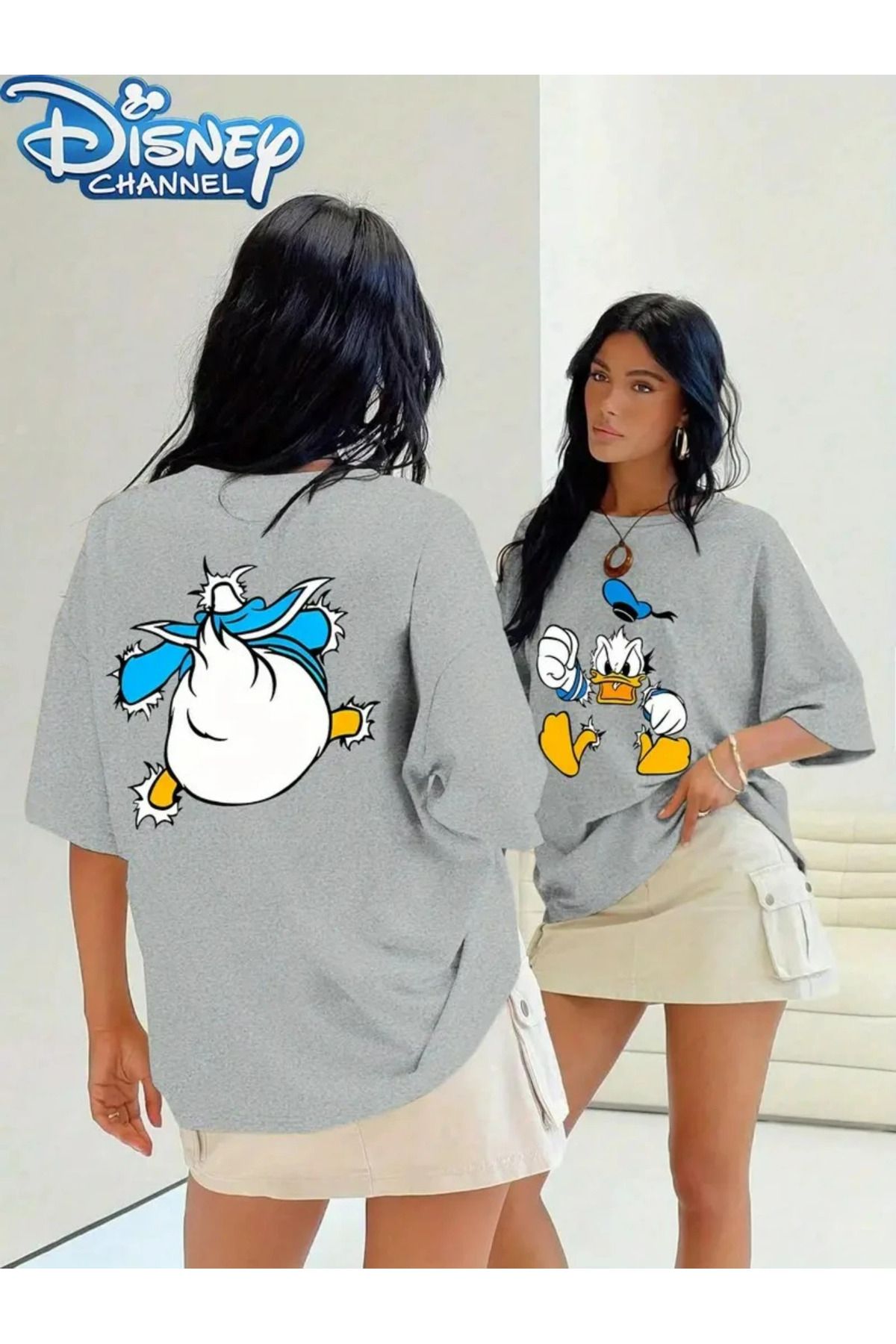 New Shine Kadın Çift Taraflı Donald Duck Grafik Baskılı T-shirt