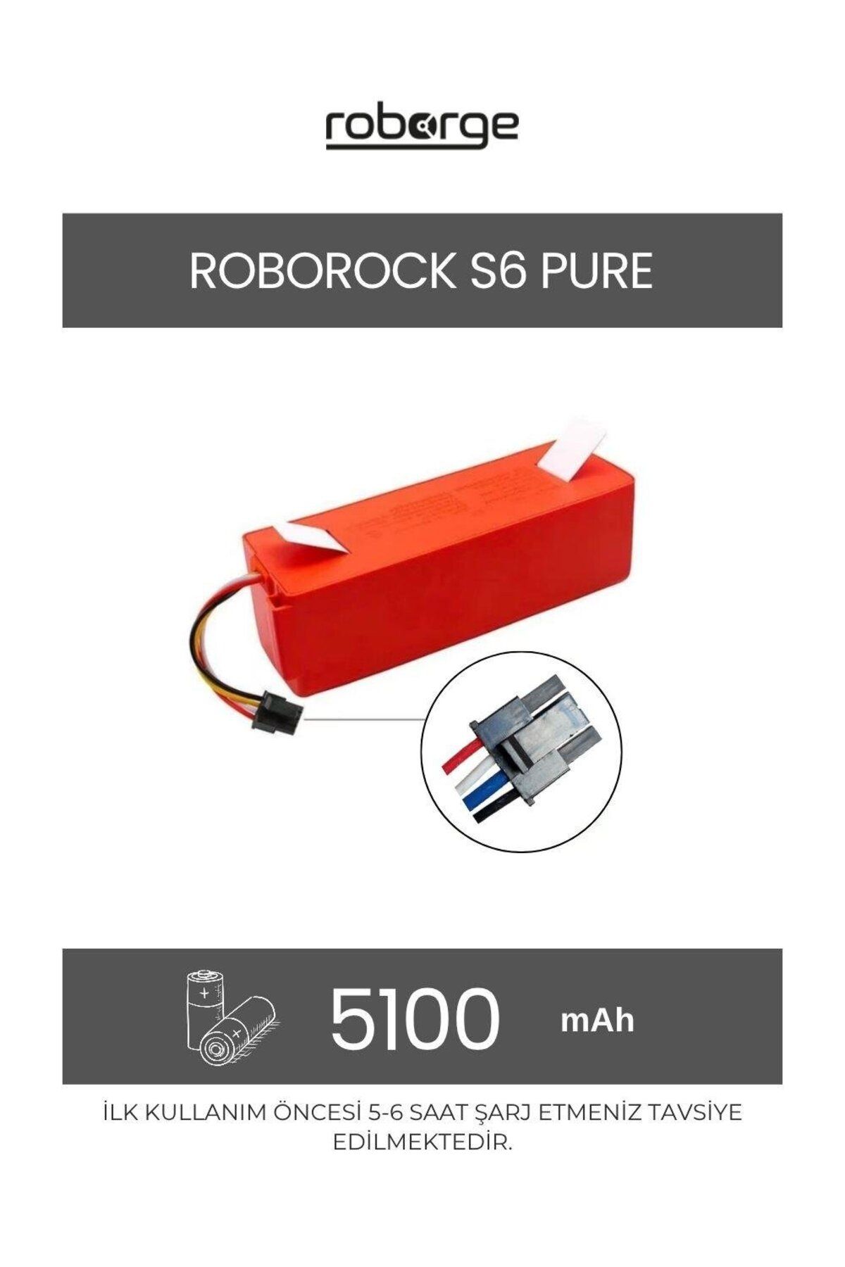 Roborge Roborock S6 Pure Robot Süpürge Uyumlu Batarya 5100 mAh - Muadil Ürün (EVE MARKA HÜCRE)