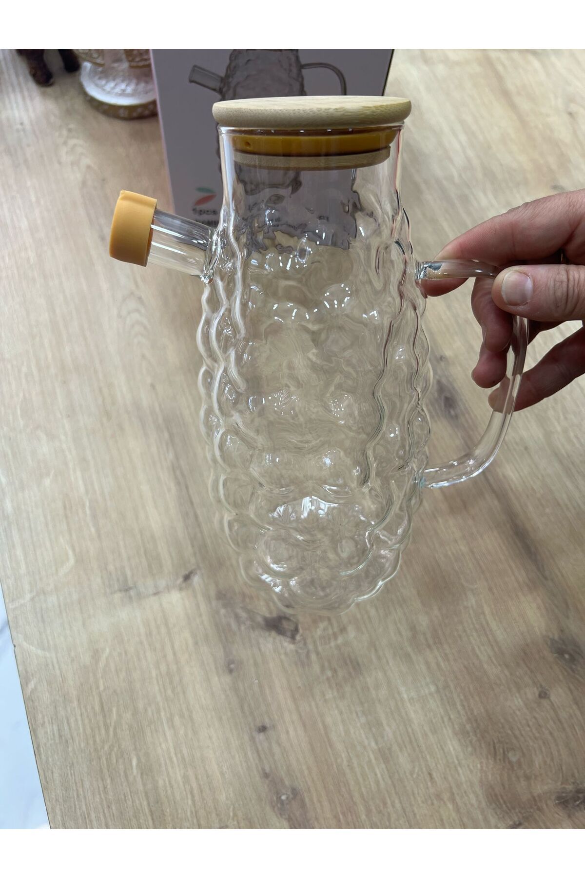 TT Home NOOVER Bambu Kapaklı Cam Üzüm Yağdanlık & Sürahi 1000 Ml