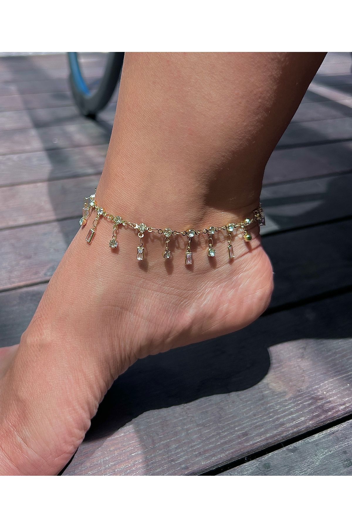 pop up store Kaplama Altın Sallantı Taşlı Halhal