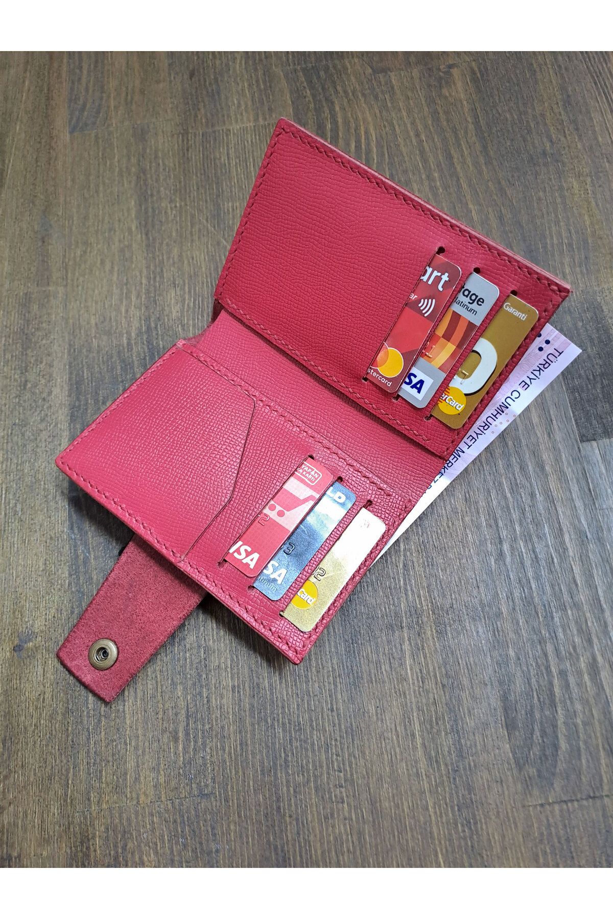heyecanleather El Yapımı Gerçek Deri Premium Kadın Kırmızı Kartlık Cüzdan
