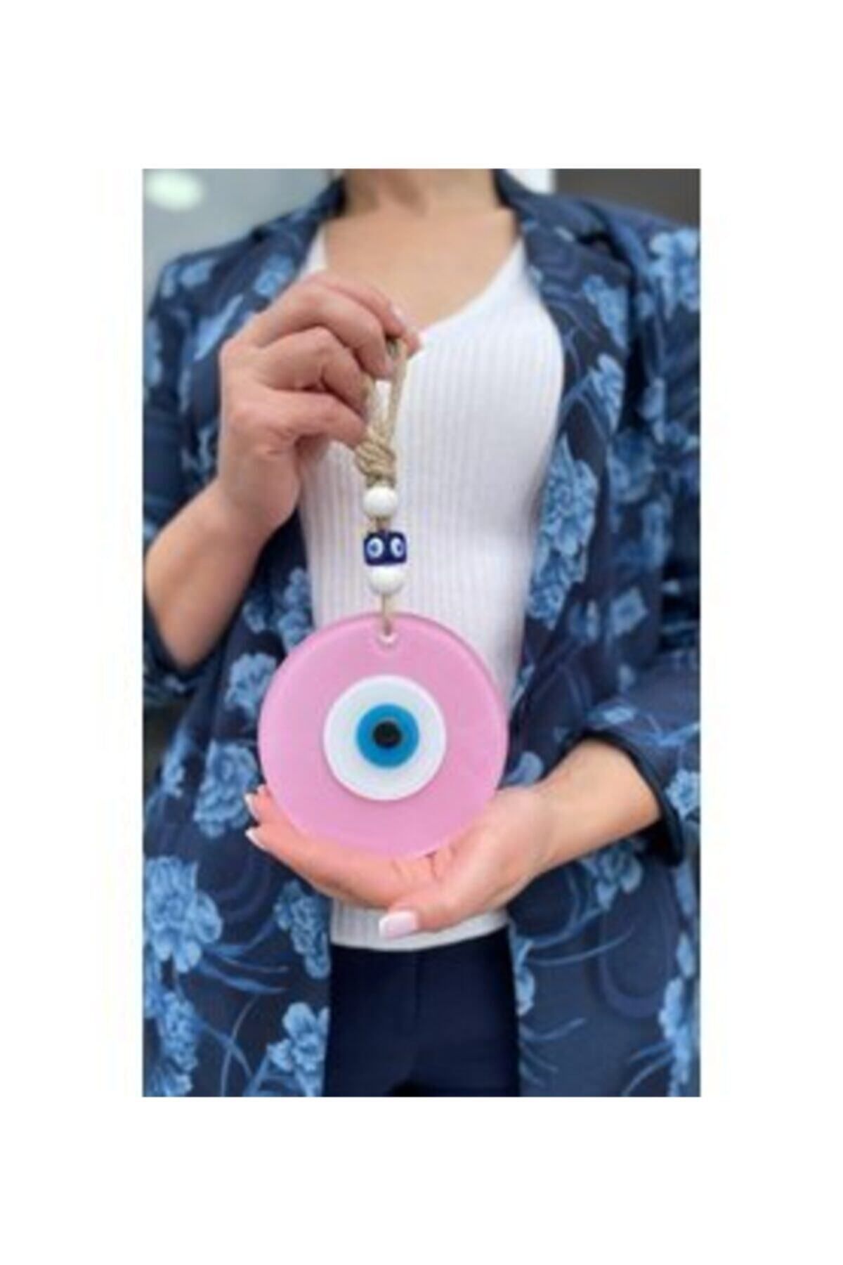 Elioure Cam duvar süsü, nazar boncuğu, pembe, şık ve güzel dekorasyon aksesuarı