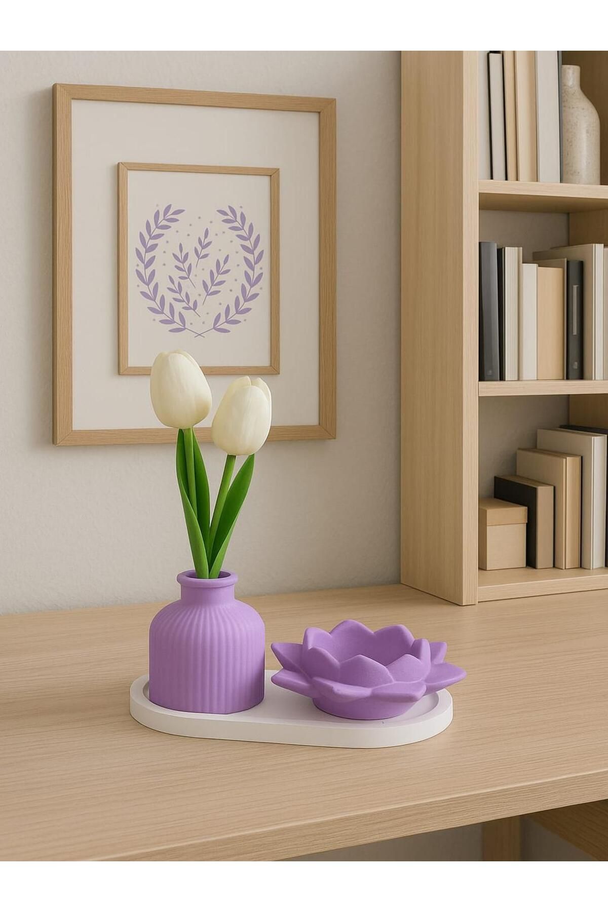 candlerock Dekoratif 3'lü Set - Tabak, Vazo ve Lotus Mumluk