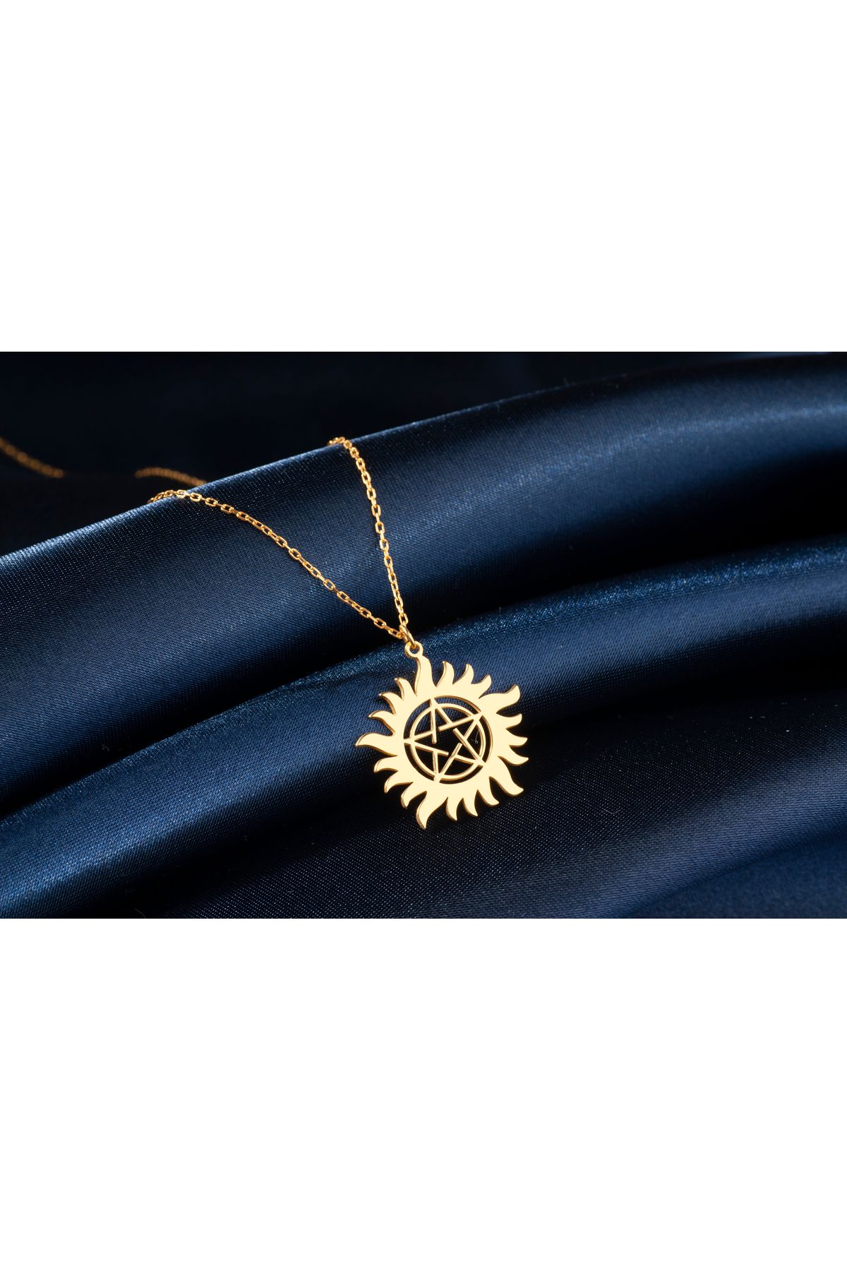 DIZY SILVER Supernatural Kolye • Pentagram Güneş Sembolü • 925 Ayar Gümüş Takı